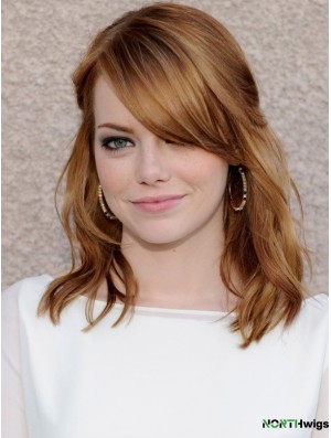 100% Hand-tied Wavy With Bangs Shoulder Length 16 inch High Quality Human Hair Emma Stone Wigs