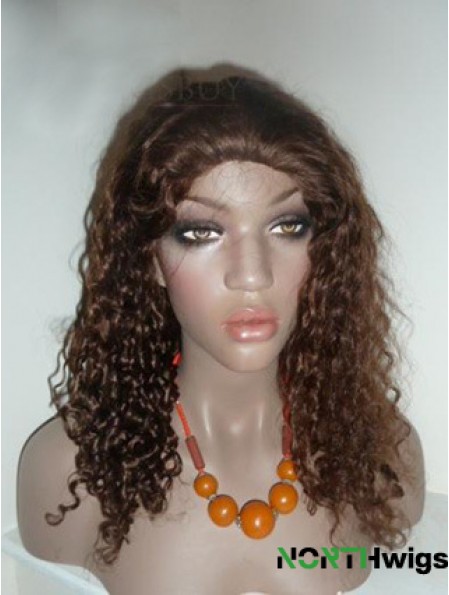 Brown Long Soft Curly Without Bangs Lace Wigs