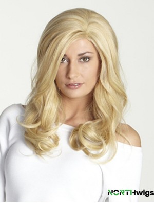 Without Bangs Long Blonde Wavy 18 inch Perfect Human Hair Wigs