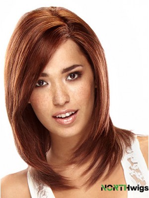 Auburn Shoulder Length Sleek Straight Layered Lace Wigs