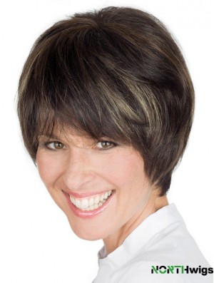 Style 8 inch Brown Short Boycuts Straight Lace Wigs