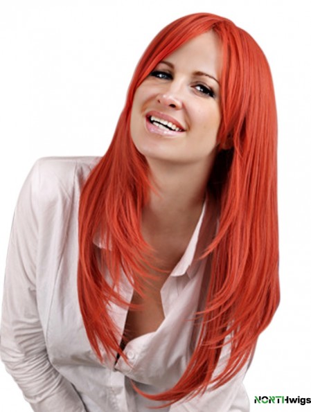 Lace Front Wigs Red Color Long Length Straight Style With Remy