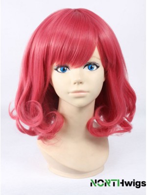 Wavy With Bangs Shoulder Length Red Cheapest Lace Front Wigs