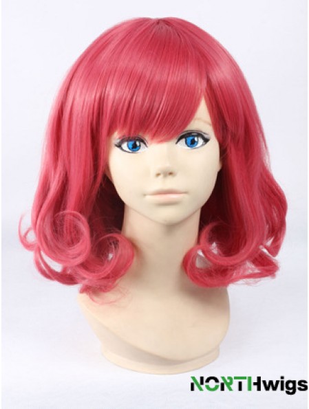 Wavy With Bangs Shoulder Length Red Cheapest Lace Front Wigs