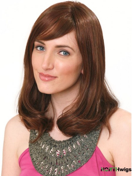 Human Hair Hand Band Wig Shoulder Length Auburn Color With Bangs