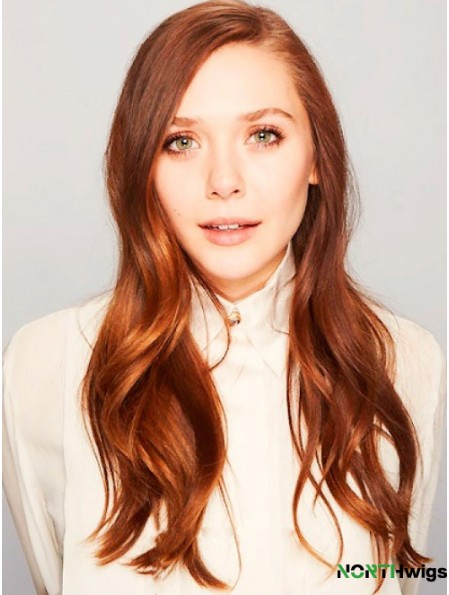 Without Bangs Long Copper Wavy 24 inch Ideal Human Hair Elizabeth Olsen Wigs