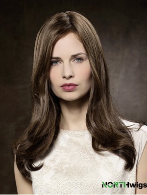 100% Hand-tied Straight Without Bangs 16 inch Brown Long Buy Human Hair Wigs