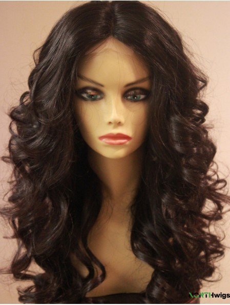 Long Brown Wavy Human Hair Lace African American Wigs