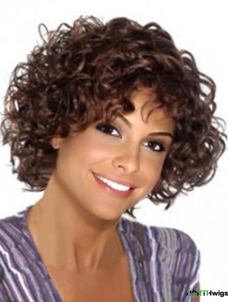 Brown Synthetic Capless Chin Length With Bangs Kinky Wigs