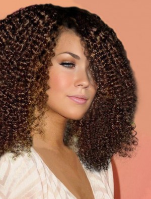 Human Hair Auburn Shoulder Lace Front With Bangs Kinky Curly Wig