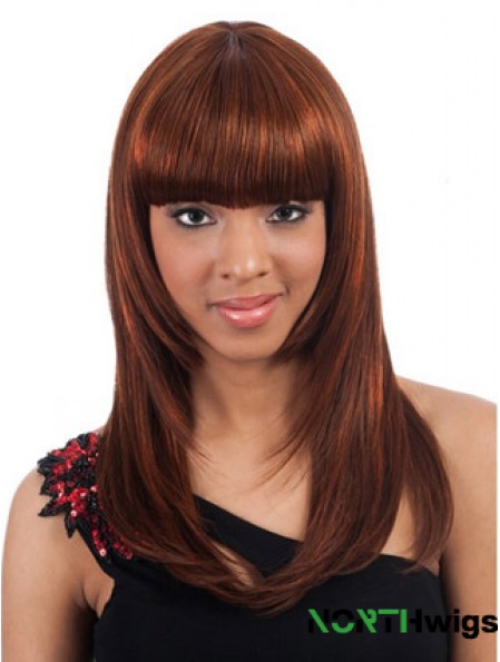 Long Auburn Yaki With Bangs Ideal African American Wigs