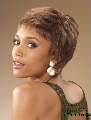 Cropped Brown Curly Boycuts Suitable African American Wigs