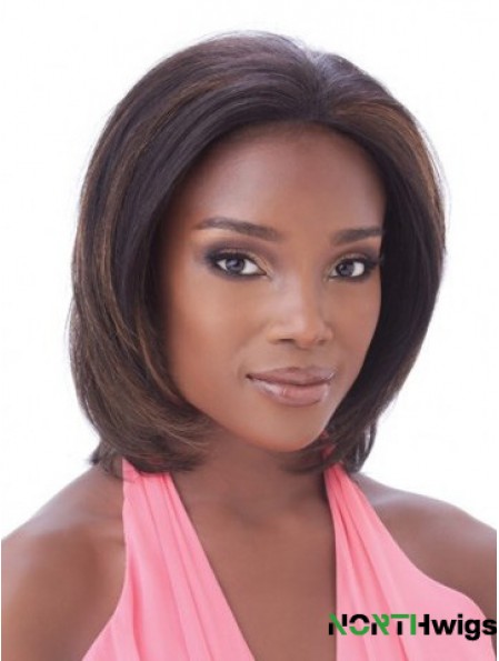 Without Bangs Hairstyles Straight Auburn Chin Length Human Hair Lace Front Wigs