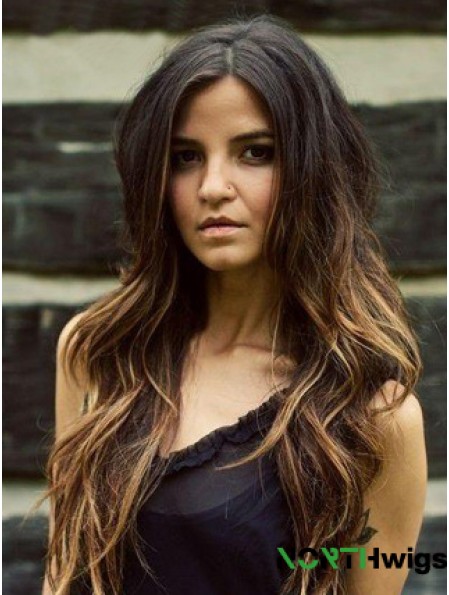 Long Ombre/2 Tone Wavy Without Bangs Fashionable African American Wigs