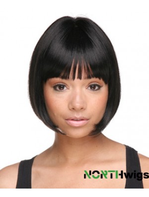 Chin Length Black Straight Bobs Designed African American Wigs