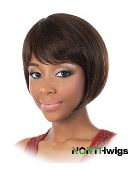 Chin Length Brown Straight Bobs Fashion African American Wigs