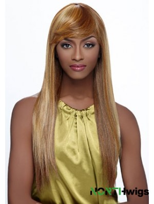 Long Blonde Straight With Bangs Fashionable African American Wigs