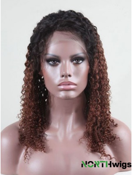 Shoulder Length Curly Without Bangs Full Lace 14 inch Comfortable Black Women Wigs