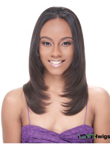 Long Brown Straight Without Bangs Suitable African American Wigs