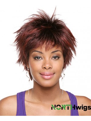 Short Red Straight Layered Sassy African American Wigs