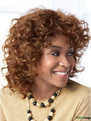 Affordable Auburn Shoulder Length With Bangs Curly Glueless Lace Front Wigs