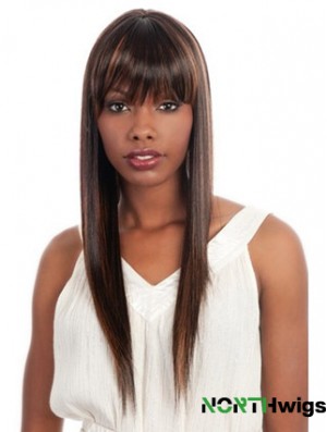 Long Brown Yaki With Bangs Fashionable African American Wigs