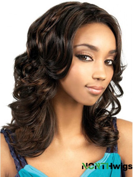 Long Brown Wavy Without Bangs Gorgeous African American Wigs