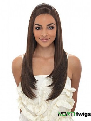 Long Brown Straight Without Bangs Fashionable African American Wigs