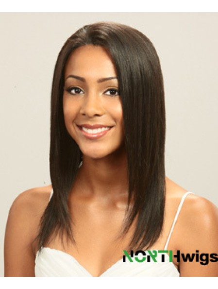 Without Bangs Perfect Straight Brown Long Human Hair Lace Front Wigs