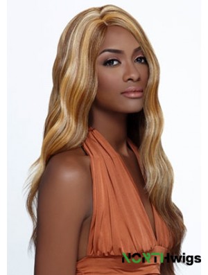 Long Blonde Wavy Layered Ideal African American Wigs