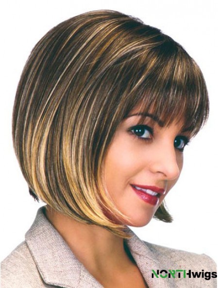 Capless Chin Length Straight Brown Flexibility Bob Wigs