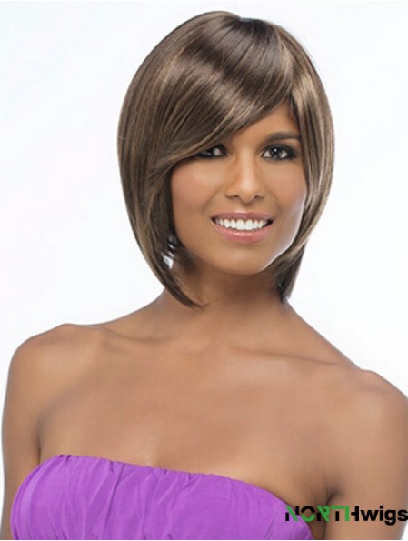 Chin Length Brown Straight Bobs Sleek African American Wigs