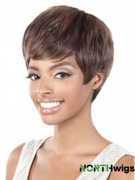 Short Brown Straight Layered Style African American Wigs