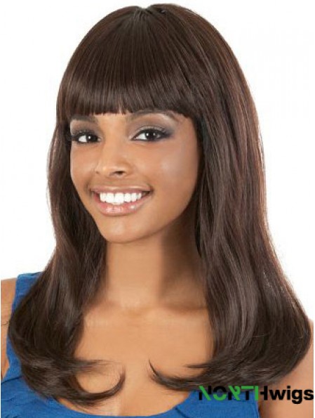 Long Brown Straight With Bangs Gorgeous African American Wigs