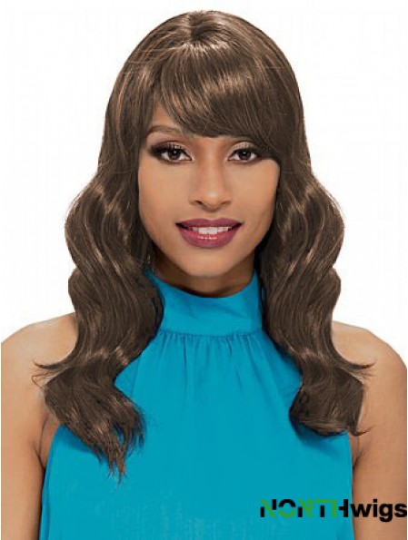 Shoulder Length Brown Wavy With Bangs New African American Wigs