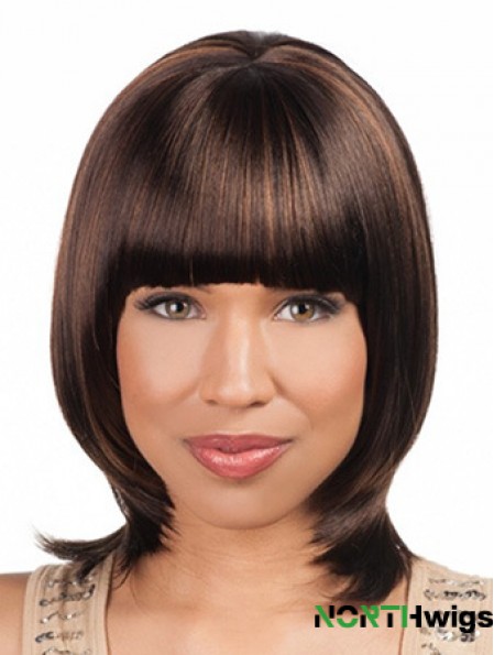 Sleek Chin Length Yaki 16 inch Synthetic Glueless Lace Front Wigs