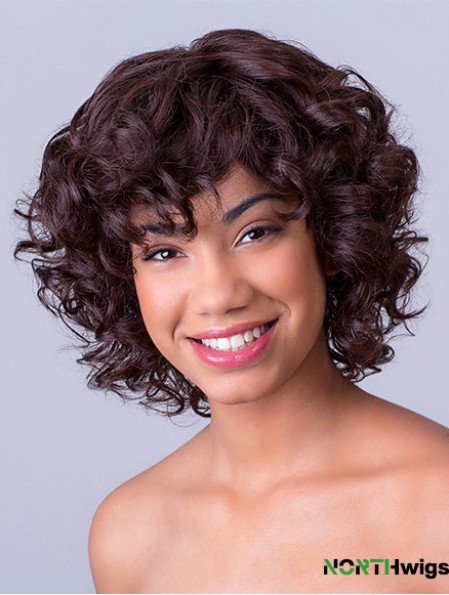 Bobs Chin Length Lace Front Synthetic Brown 11 inch Curly African American Wigs