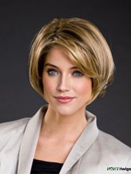 8 inch Straight Blonde Synthetic Chin Length 100% Hand-tied Bob Wigs