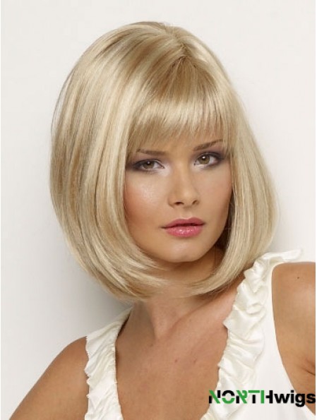 Synthetic Wig Chin Length Blonde Color Straight Style With Bangs