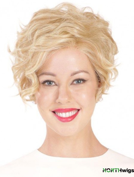 Synthetic Flexibility Cropped Blonde Curly Monofilament Wigs