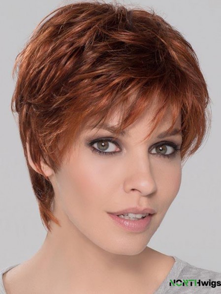 Synthetic Perfect Cropped Auburn Wavy Monofilament Wigs