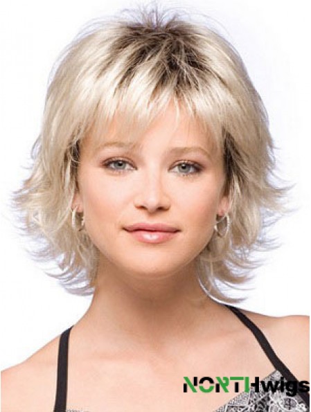 Synthetic Hair Wigs Chin Length With Bangs Blonde Color With Capless