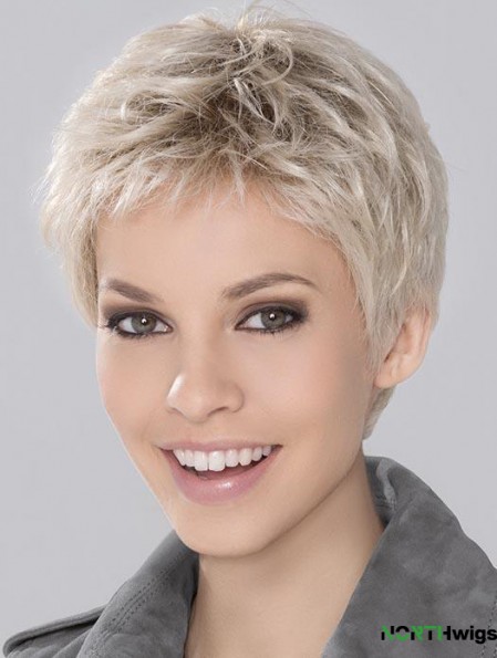 Fast Ship Blonde Incredible Cropped Platinum Wavy Monofilament Wigs For Women