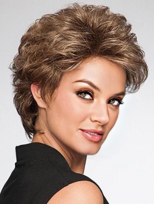 Brown Layered Wavy 4 inch Short Synthetic Wigs For Old Women