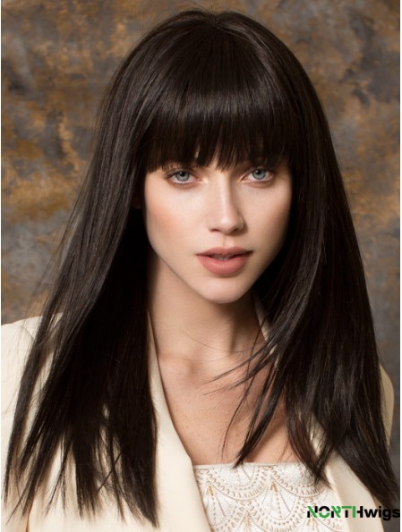 Best Synthetic Wigs With Bangs Monofilament Straight Style Black Color