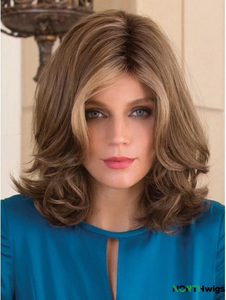 Without Bangs Brown Wavy 13 inch Shoulder Length Synthetic Wigs