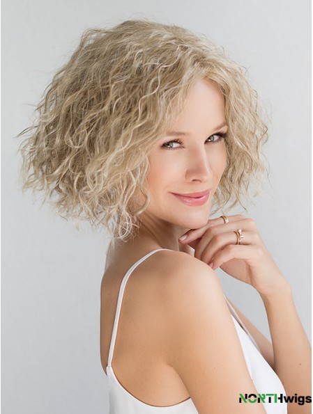 Blonde Chin Length Curly Without Bangs 10 inch Fashionable Medium Wigs