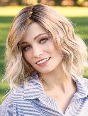 Blonde 14 inch Layered Shoulder Length Online Monofilament Wigs