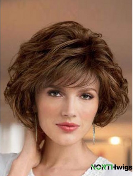 UK Synthetic Wigs Bobs Cut Short Length Brown Color Wavy Style