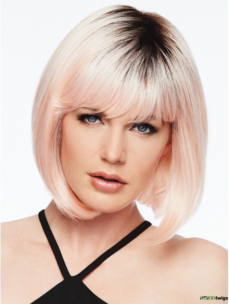 Capless Pink 10 inch Chin Length With Bangs Synthetic Wigs